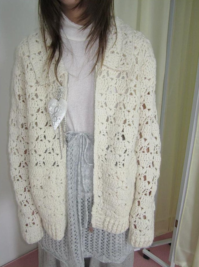 3months | HOLLOW ZIP KNITTED CARDIGAN【ID:TN00039】