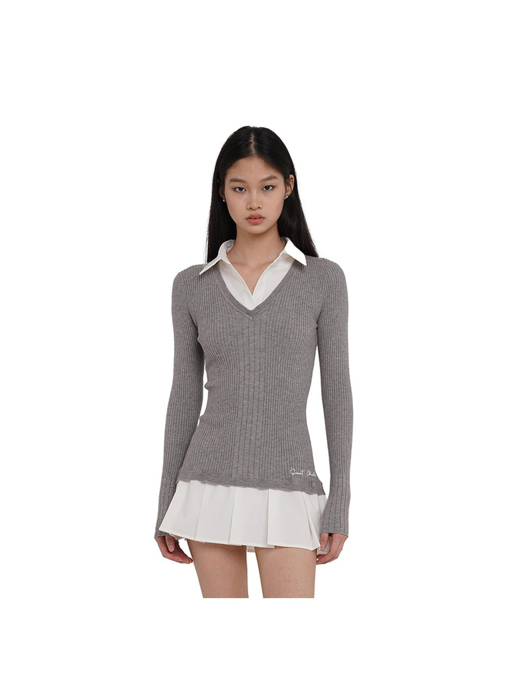 Knitted Shirt With Pleated Skirt Dress