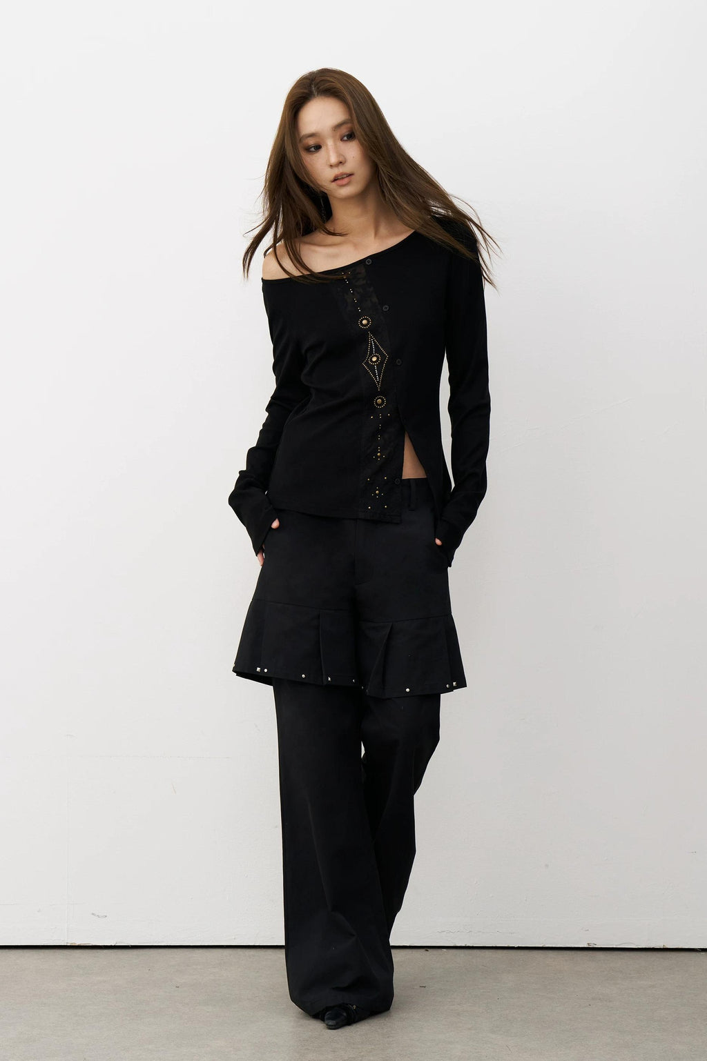 THELIGHT | GEOMETRIC BEADED LONG SLEEVE T-SHIRT【ID:TN00100】
