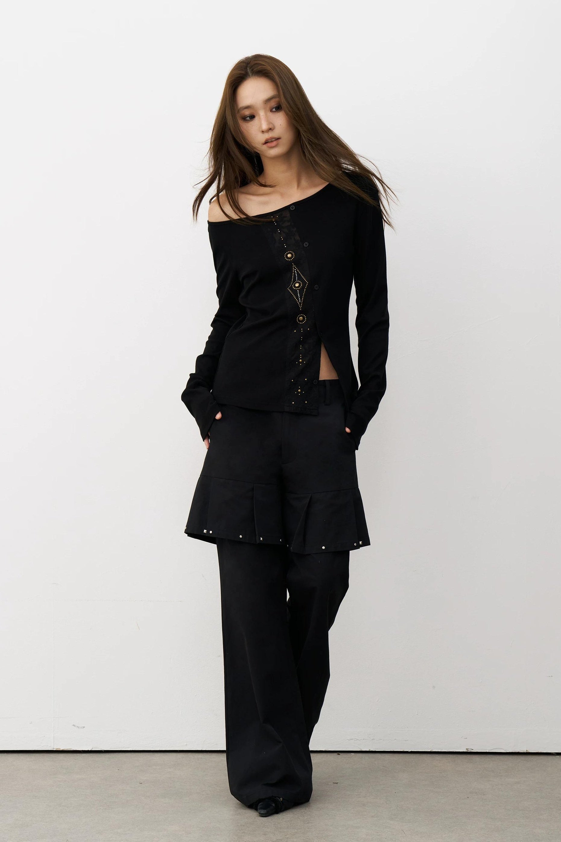 THELIGHT | GEOMETRIC BEADED LONG SLEEVE T-SHIRT【ID:TN00100】