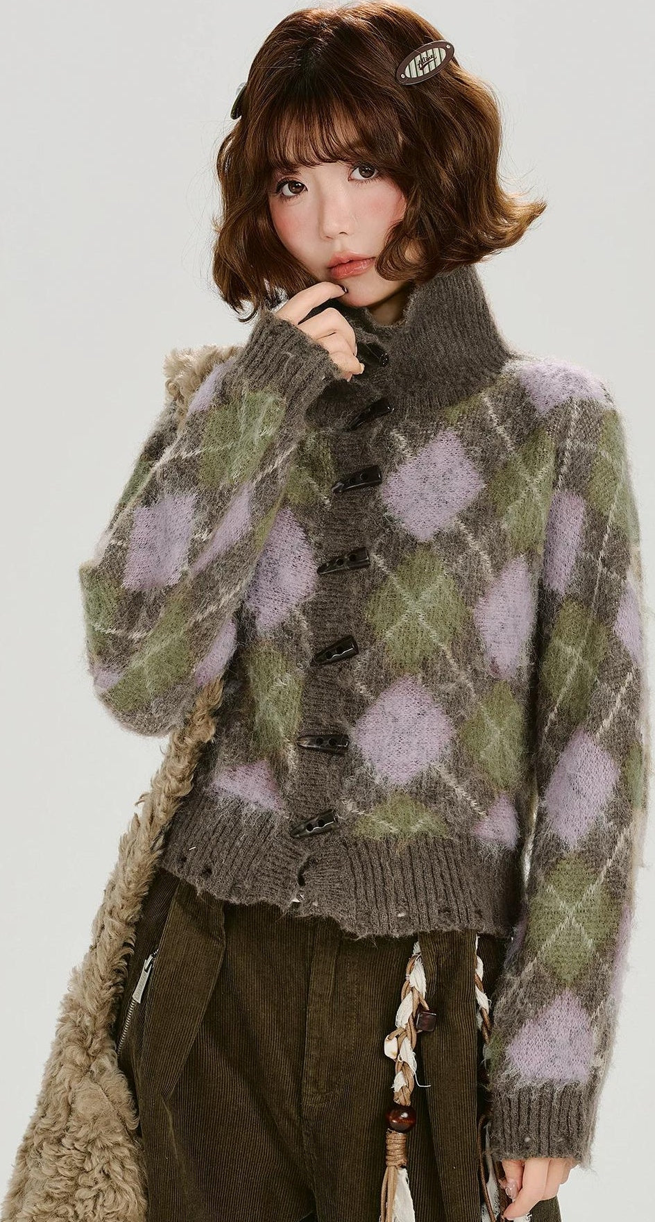 Girlyhalo |  VELVET PLAID CARDIGAN JACKET【ID:TN00011】