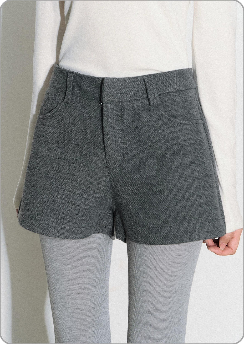 THELIGHT | GRAY TWEED HIGH-WAISTED PANTS【ID:TN00090】