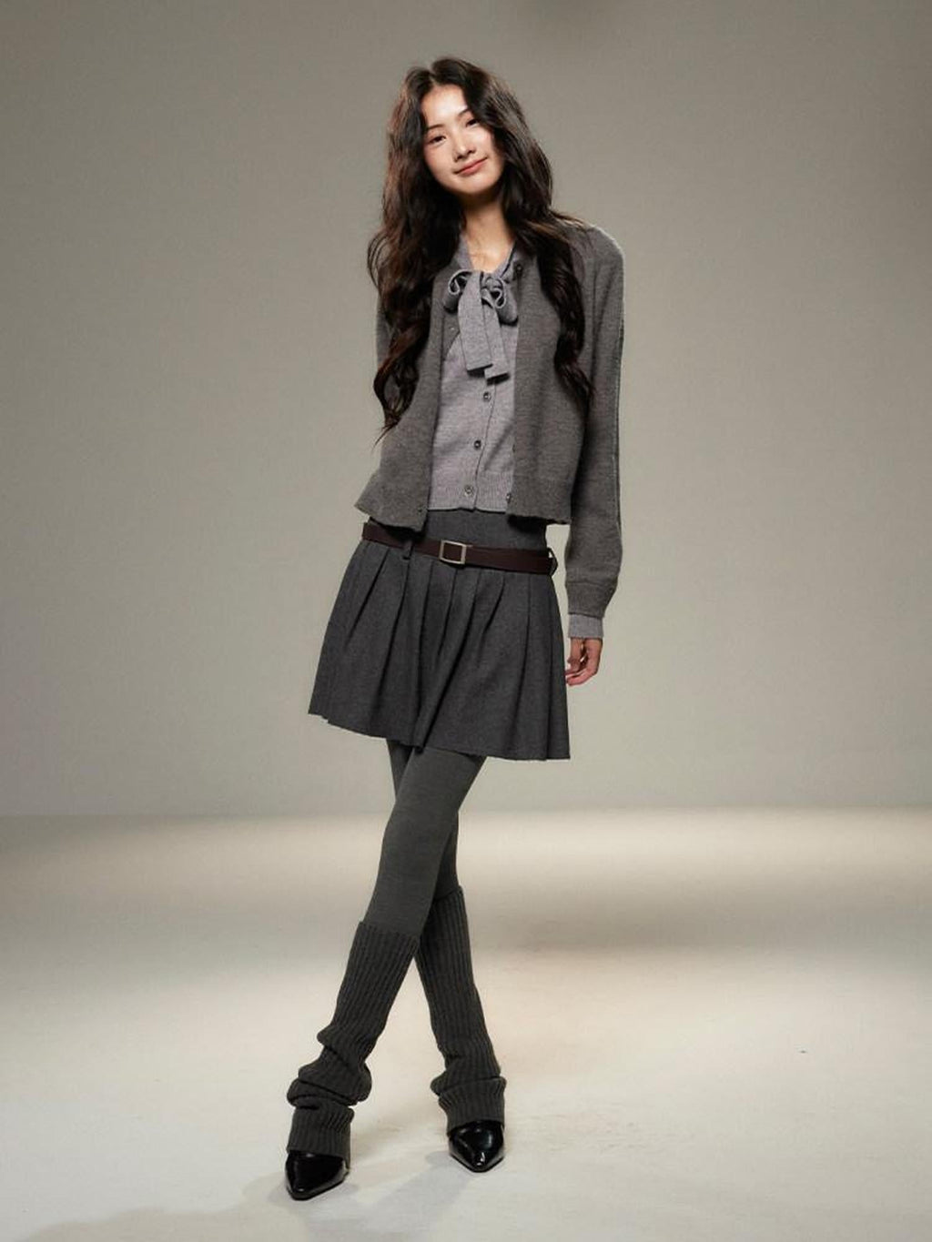 Bow Detail Faux Two Piece Loose Streetwear Button Front Knit Women Cardigans