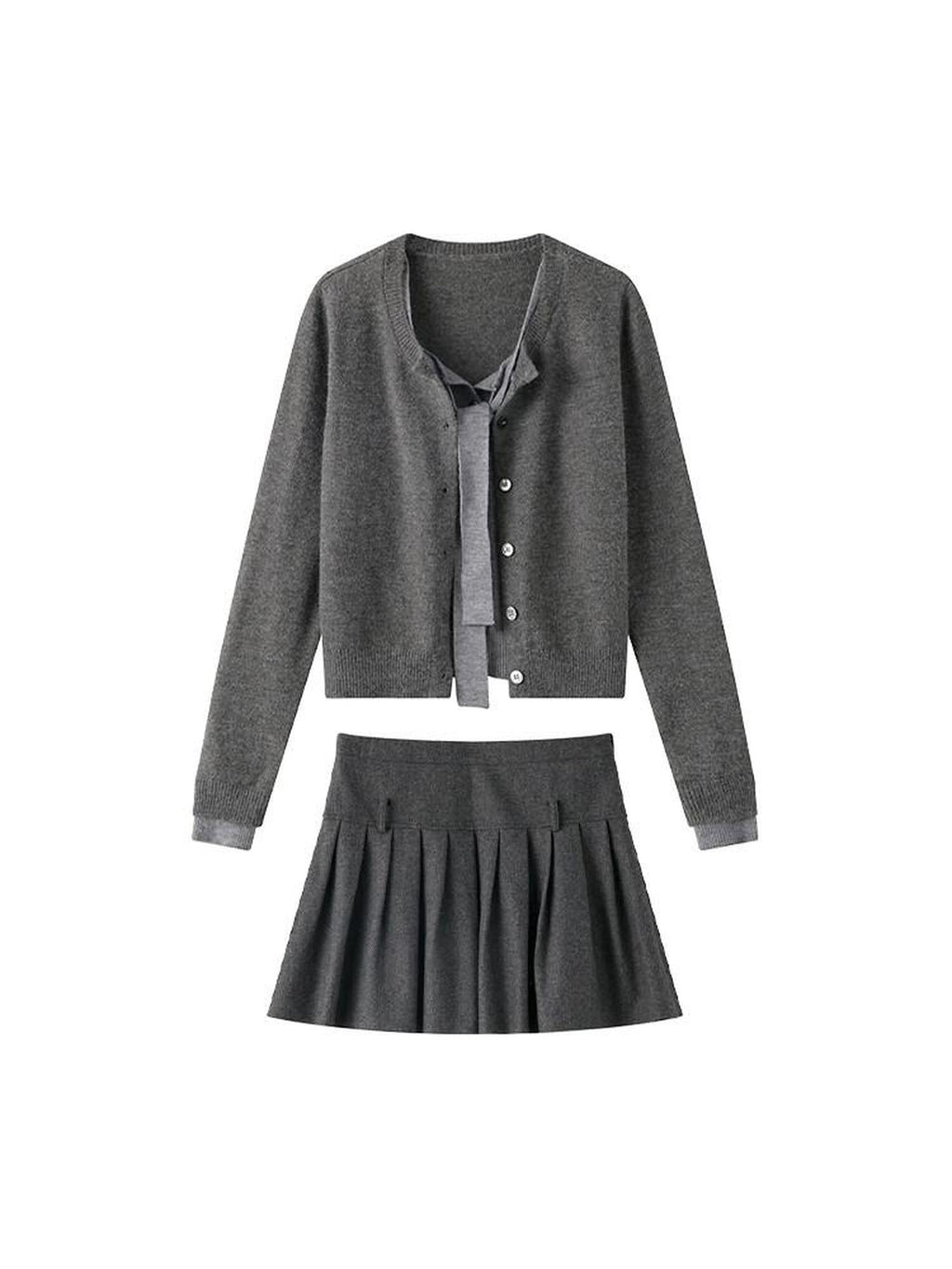 Bow Detail Faux Two Piece Loose Streetwear Button Front Knit Women Cardigans