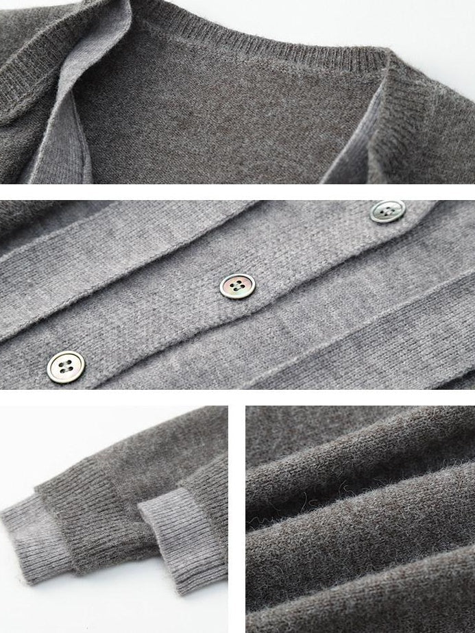 Bow Detail Faux Two Piece Loose Streetwear Button Front Knit Women Cardigans