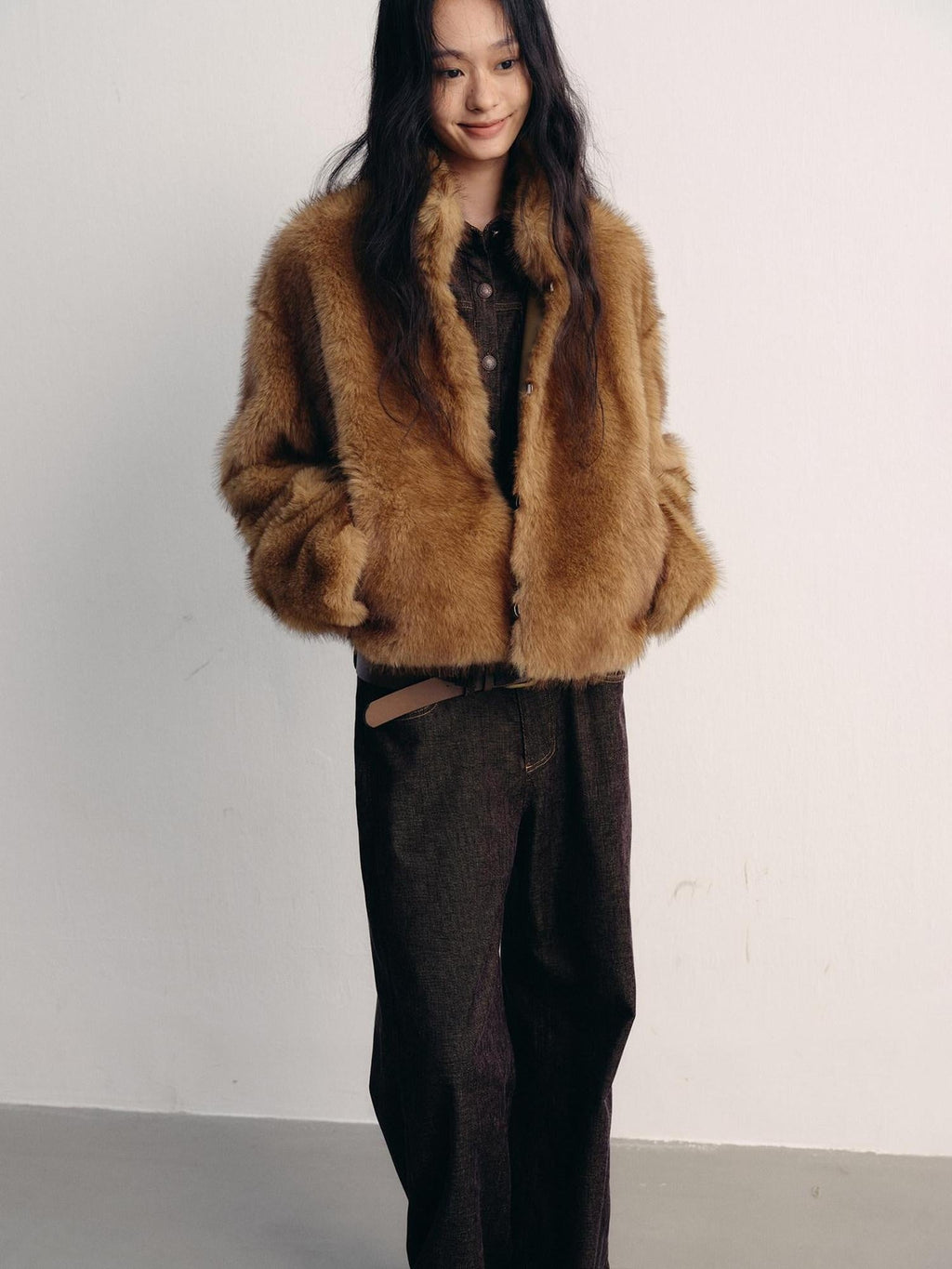 Cozy Thick Short Brown Oversized Street Style Women Polyester Casual Jackets