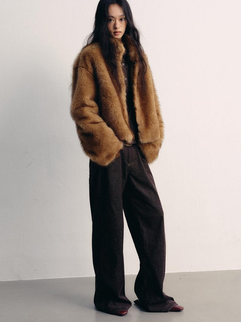 Cozy Thick Short Brown Oversized Street Style Women Polyester Casual Jackets