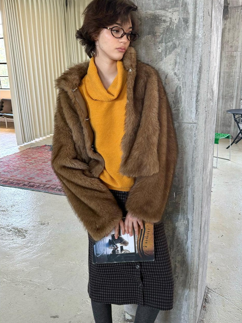 Cozy Thick Short Brown Oversized Street Style Women Polyester Casual Jackets