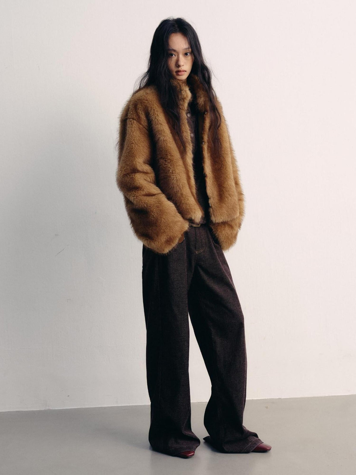 Cozy Thick Short Brown Oversized Street Style Women Polyester Casual Jackets