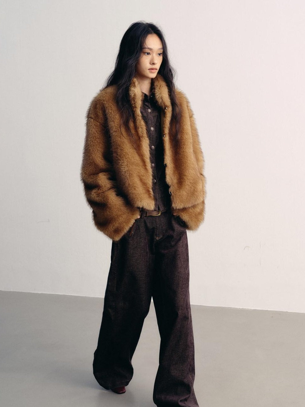 Cozy Thick Short Brown Oversized Street Style Women Polyester Casual Jackets