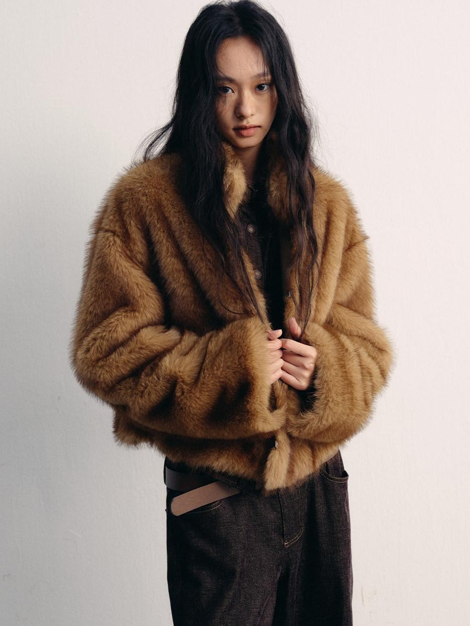 Cozy Thick Short Brown Oversized Street Style Women Polyester Casual Jackets