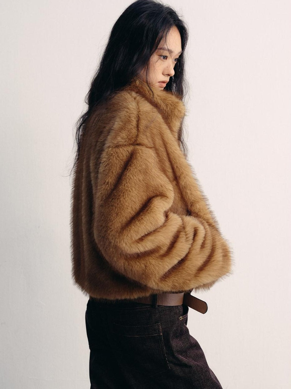 Cozy Thick Short Brown Oversized Street Style Women Polyester Casual Jackets