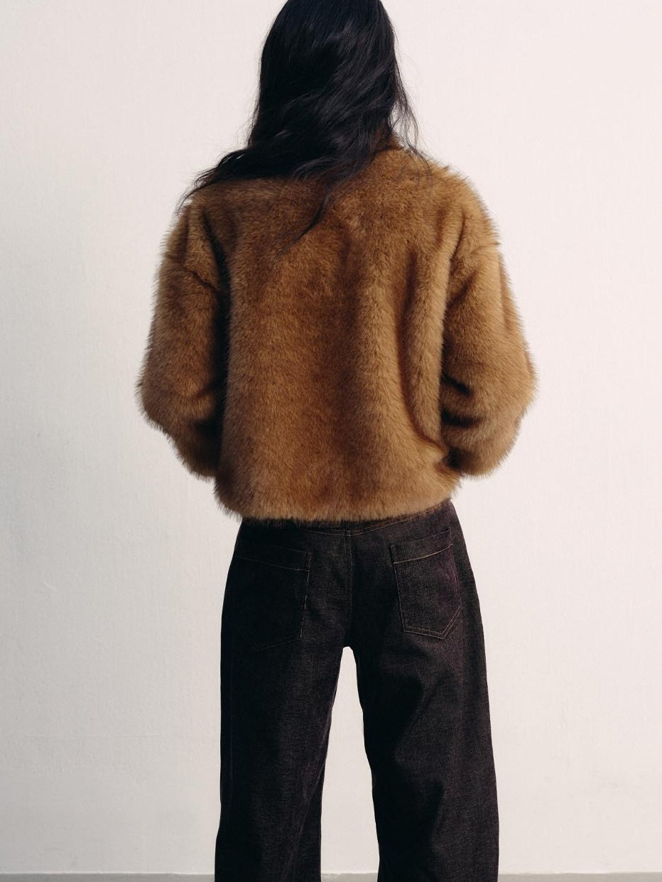 Cozy Thick Short Brown Oversized Street Style Women Polyester Casual Jackets