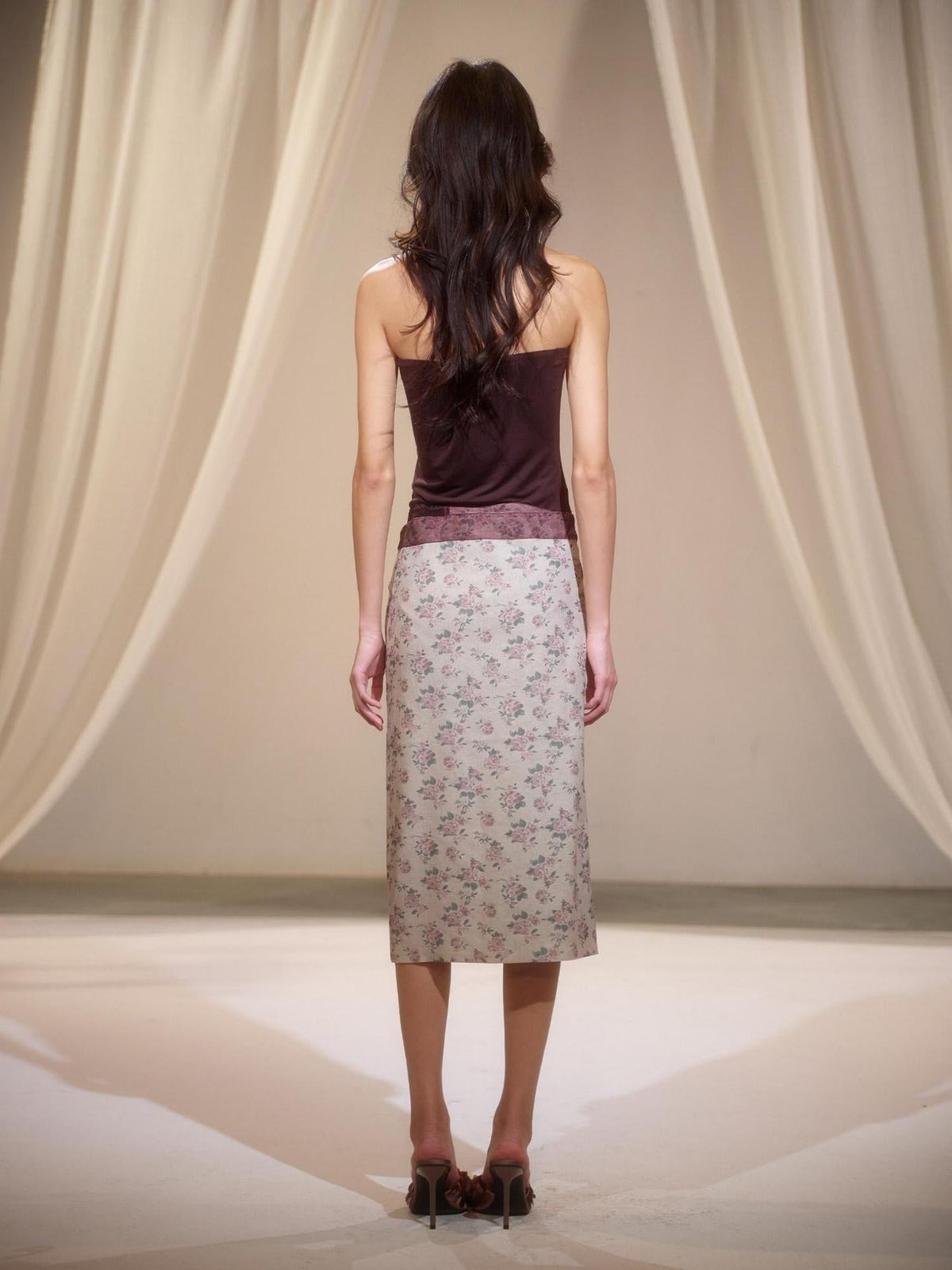 Floral Two Piece Set Street Slim Fit Mid Length Women Brown Tube Tops / Bandeaus