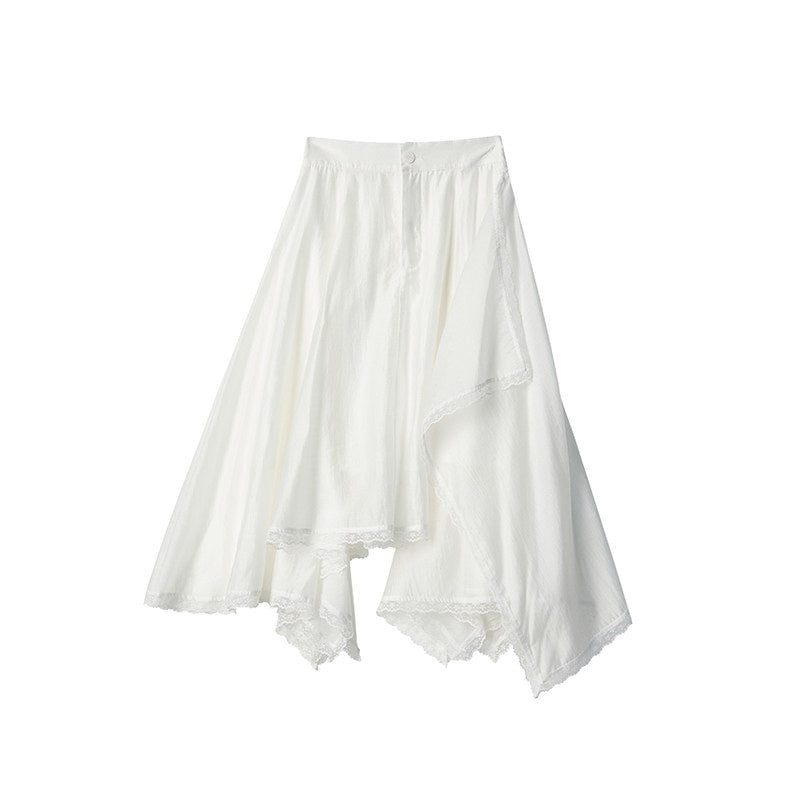 Lace Ruched A Line Mid Waist Loose Street Sporty Casual Young Women Midi Skirts