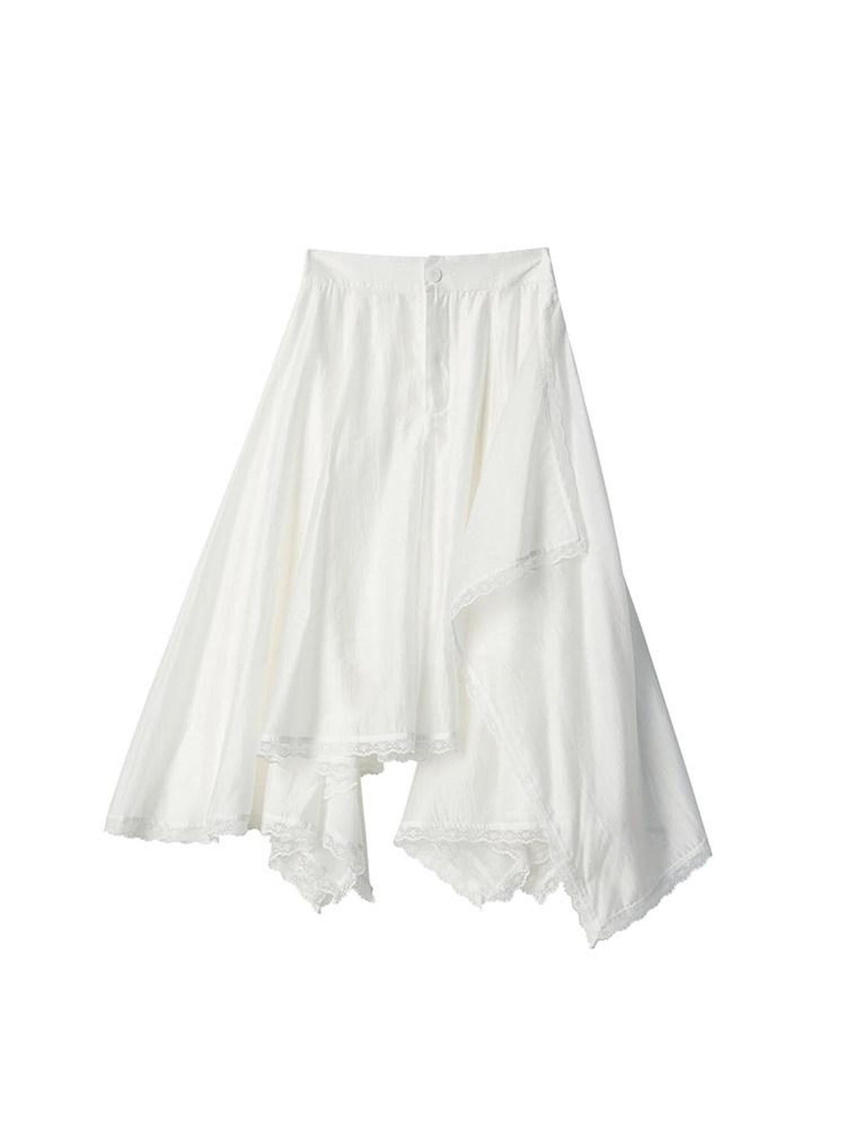 Lace Ruched A Line Mid Waist Loose Street Sporty Casual Young Women Midi Skirts