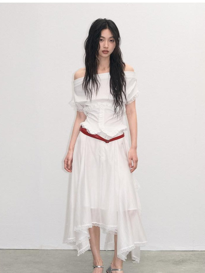 Lace Ruched A Line Mid Waist Loose Street Sporty Casual Young Women Midi Skirts