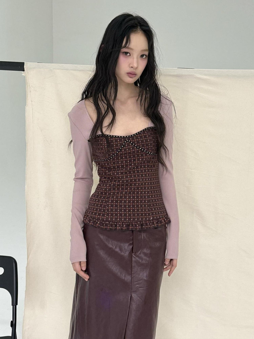 Slim Waist Street Sporty Colorblock Purple Knit Women Long Sleeve T-Shirts