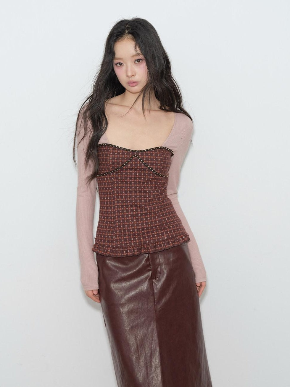 Slim Waist Street Sporty Colorblock Purple Knit Women Long Sleeve T-Shirts