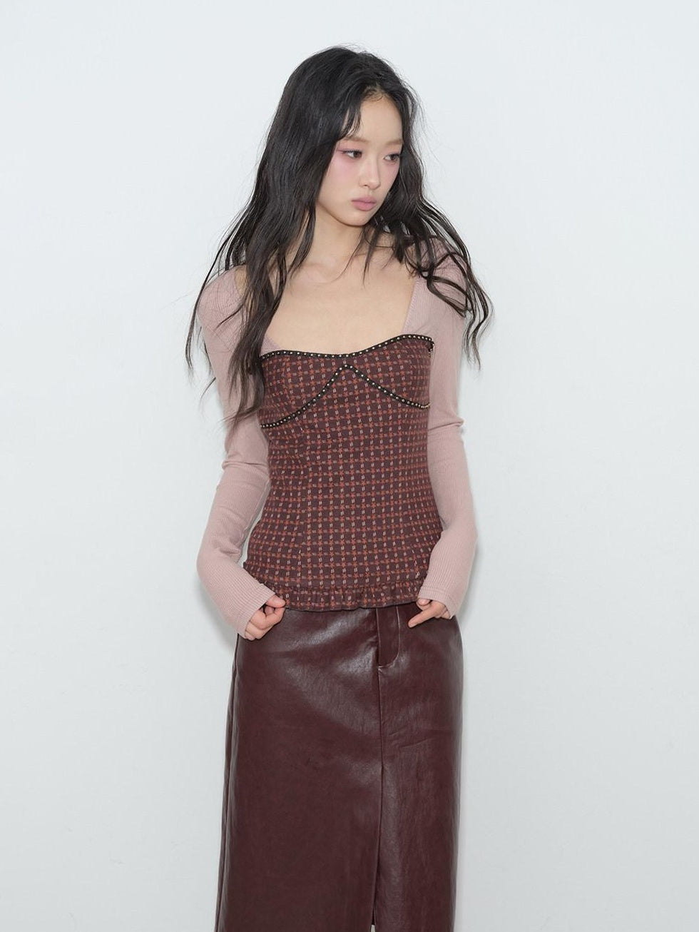 Slim Waist Street Sporty Colorblock Purple Knit Women Long Sleeve T-Shirts