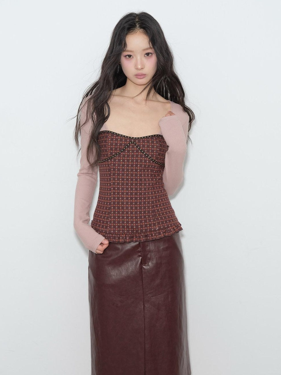 Slim Waist Street Sporty Colorblock Purple Knit Women Long Sleeve T-Shirts