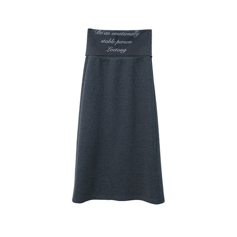 Soft Cotton Blend Vintage H Line Straight Long Solid Gray Women Maxi Skirts