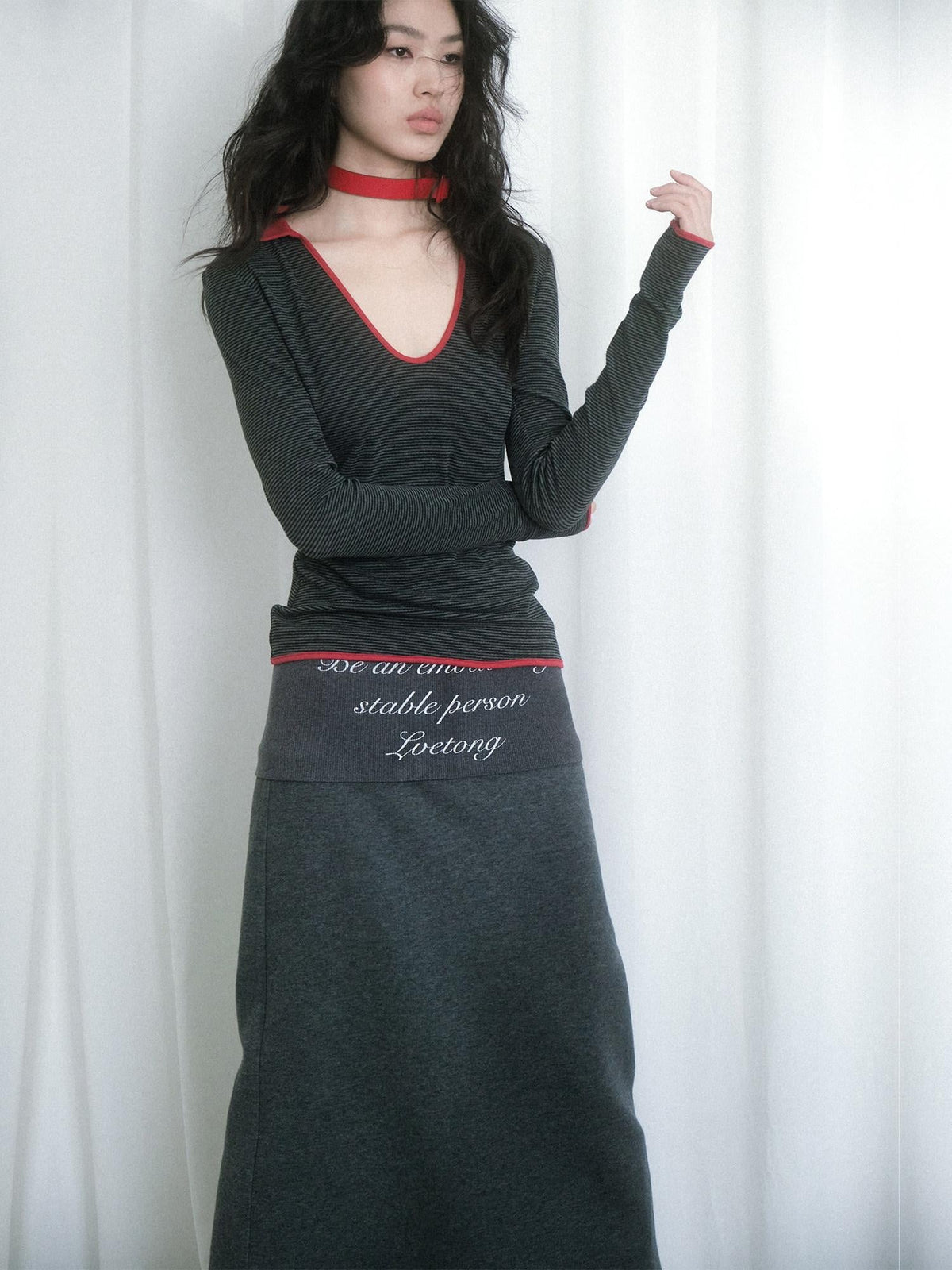 Soft Cotton Blend Vintage H Line Straight Long Solid Gray Women Maxi Skirts