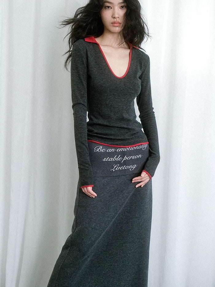Soft Cotton Blend Vintage H Line Straight Long Solid Gray Women Maxi Skirts