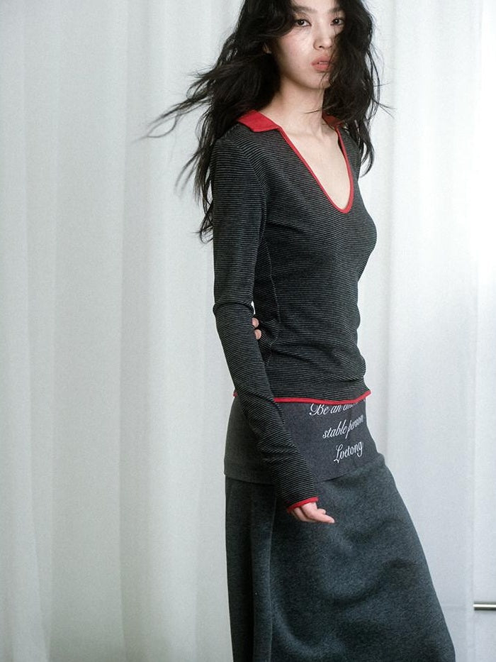 Soft Cotton Blend Vintage H Line Straight Long Solid Gray Women Maxi Skirts