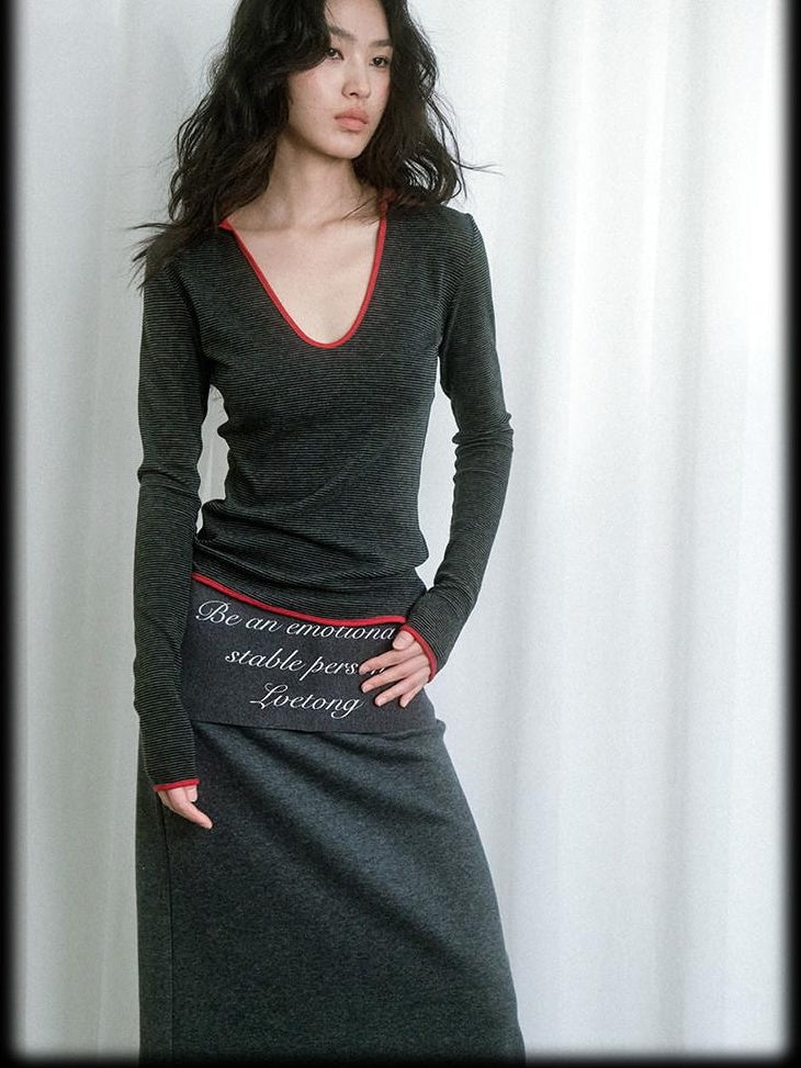 Soft Cotton Blend Vintage H Line Straight Long Solid Gray Women Maxi Skirts