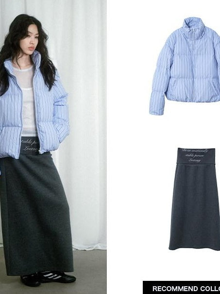 Soft Cotton Blend Vintage H Line Straight Long Solid Gray Women Maxi Skirts