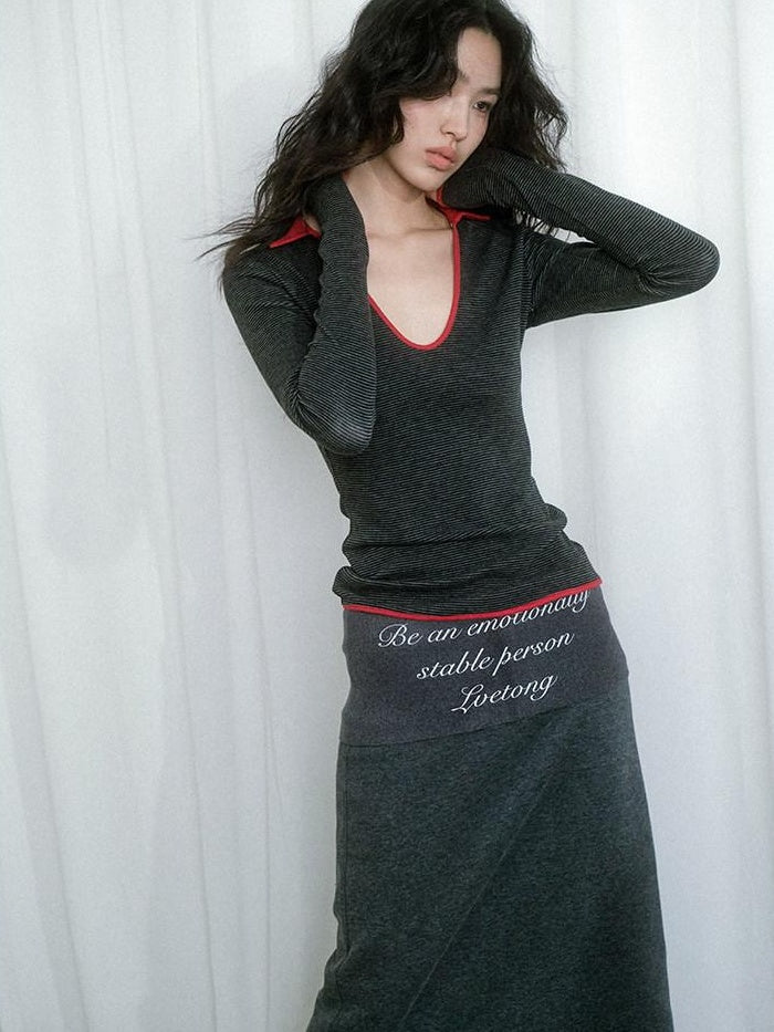 Soft Cotton Blend Vintage H Line Straight Long Solid Gray Women Maxi Skirts