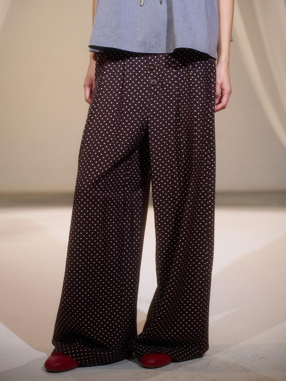 Soft Rayon Street Sporty Polka Dot Women Low Waist Wide-Leg Pants