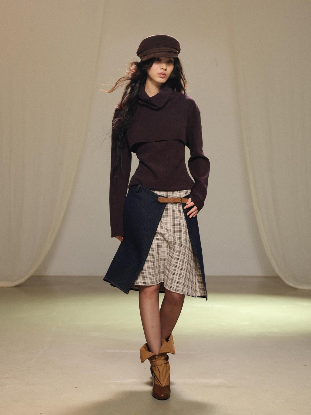 Two Piece Layered Stacked Neck Slim Fit Women's Corduroy Long Sleeve T-shirts