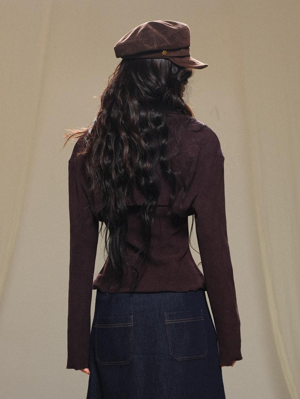 Two Piece Layered Stacked Neck Slim Fit Women's Corduroy Long Sleeve T-shirts