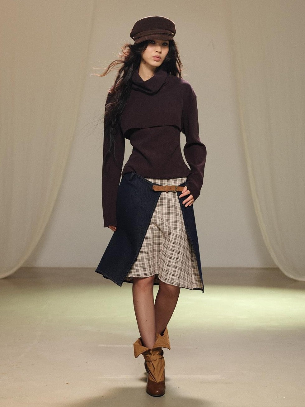 Two Piece Layered Stacked Neck Slim Fit Women's Corduroy Long Sleeve T-shirts