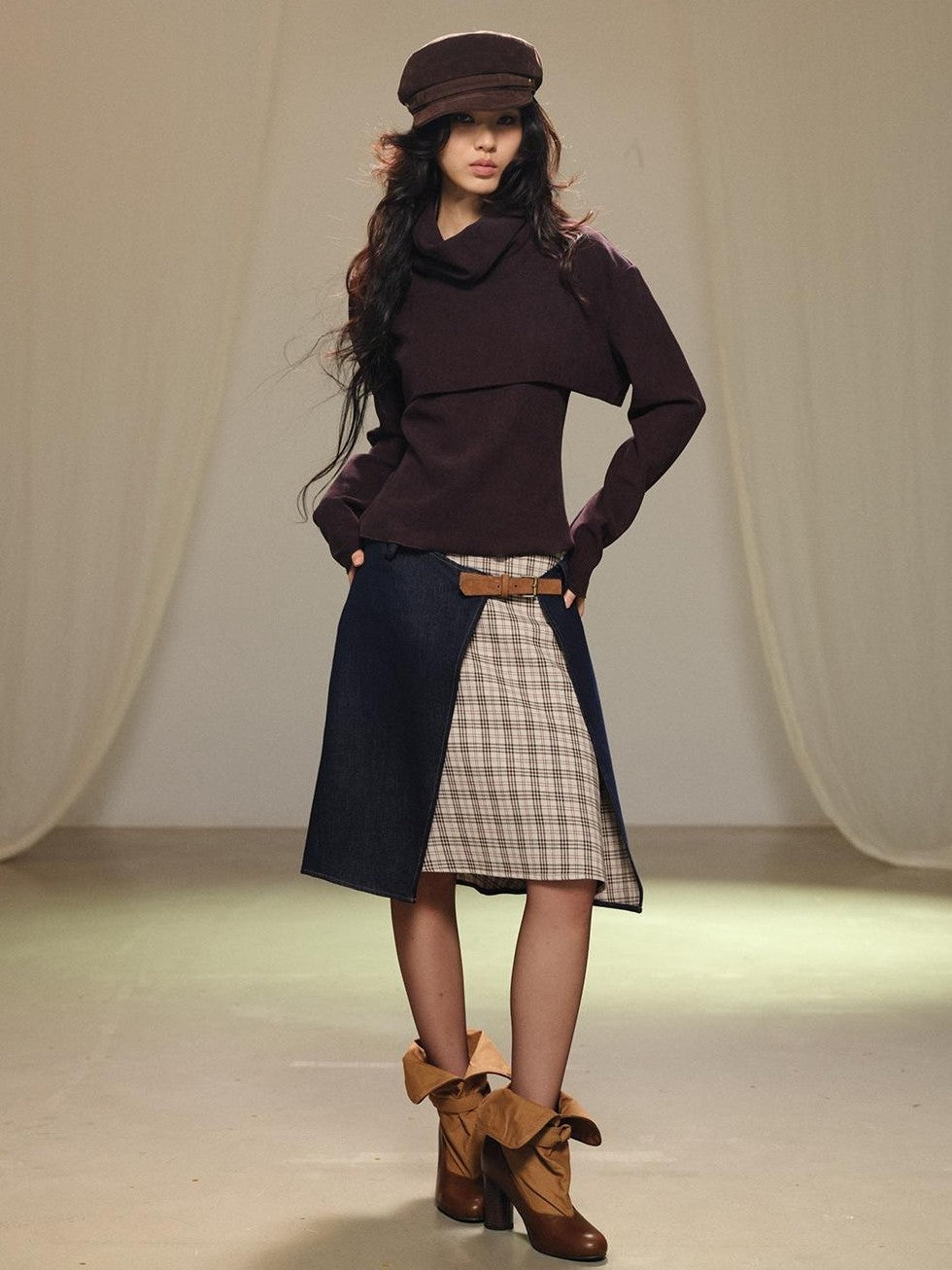 Two Piece Layered Stacked Neck Slim Fit Women's Corduroy Long Sleeve T-shirts