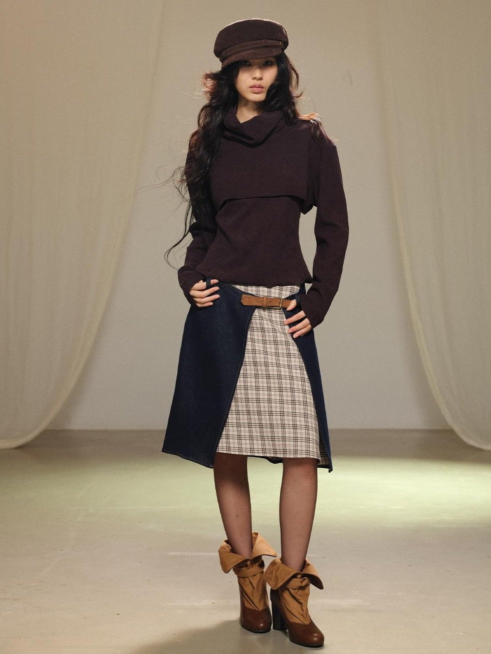 Two Piece Layered Stacked Neck Slim Fit Women's Corduroy Long Sleeve T-shirts