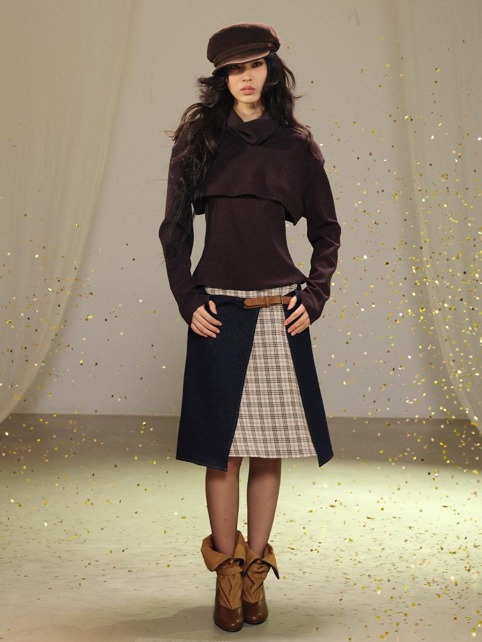 Two Piece Layered Stacked Neck Slim Fit Women's Corduroy Long Sleeve T-shirts