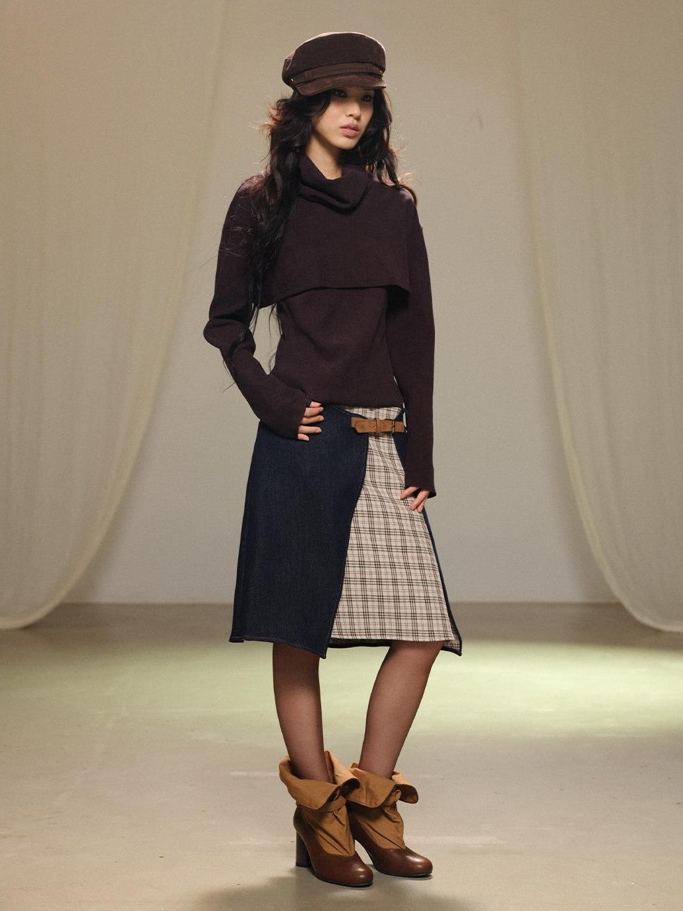 Two Piece Layered Stacked Neck Slim Fit Women's Corduroy Long Sleeve T-shirts