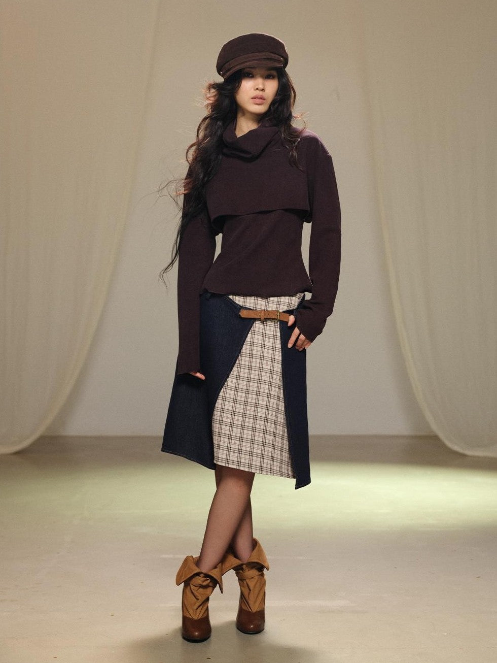 Two Piece Layered Stacked Neck Slim Fit Women's Corduroy Long Sleeve T-shirts