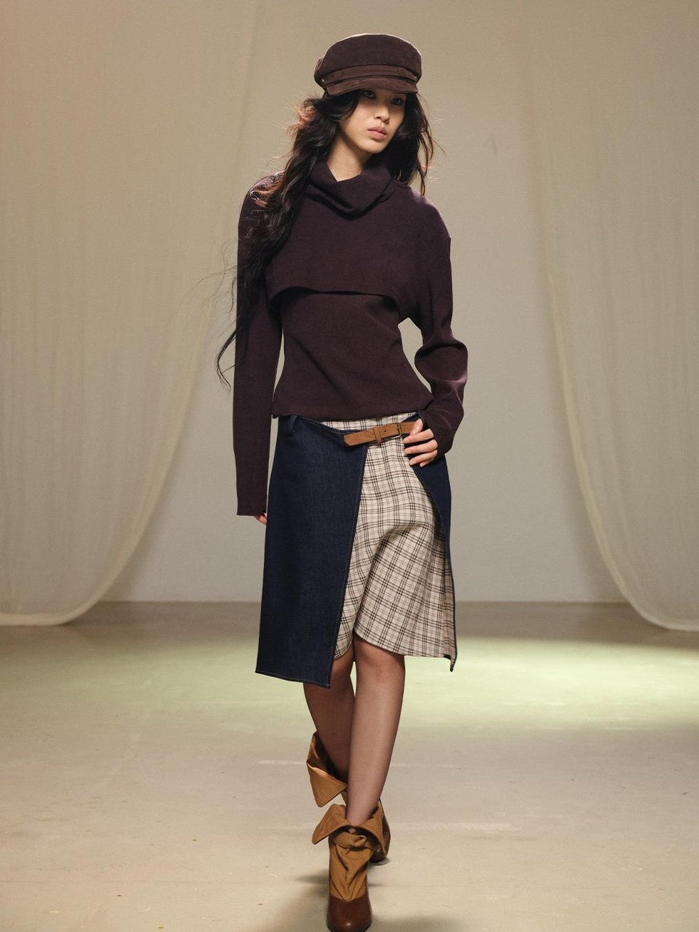 Two Piece Layered Stacked Neck Slim Fit Women's Corduroy Long Sleeve T-shirts