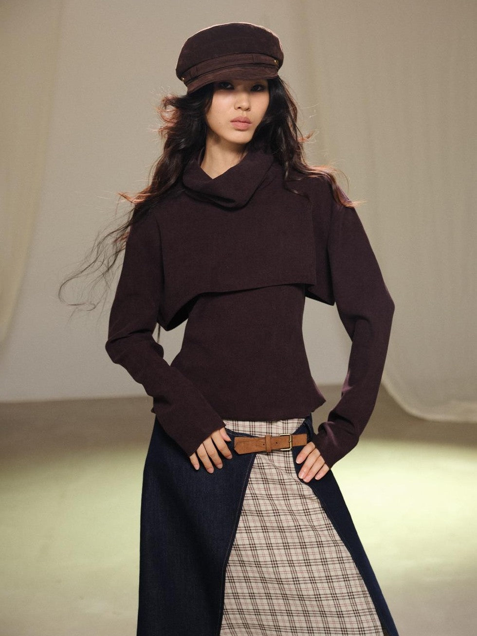 Two Piece Layered Stacked Neck Slim Fit Women's Corduroy Long Sleeve T-shirts