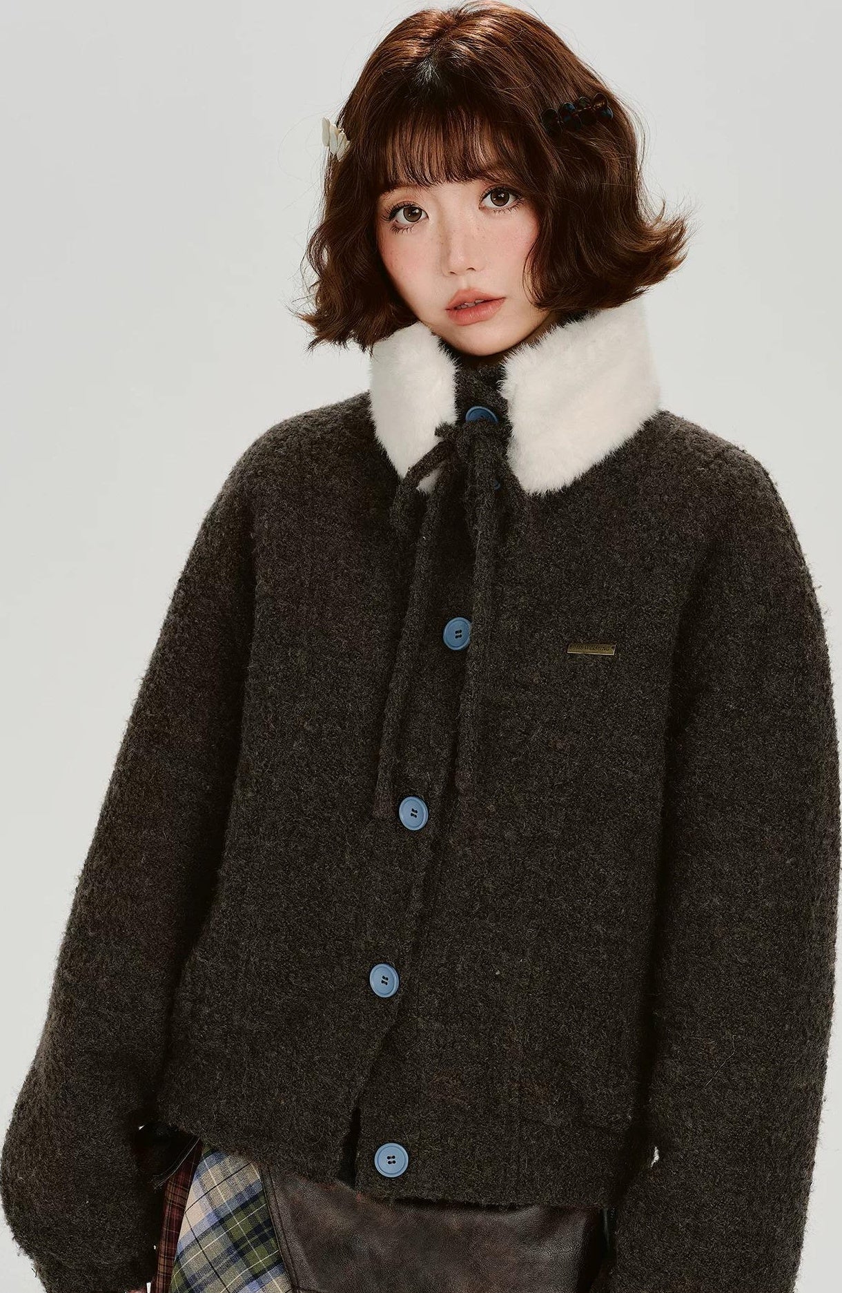 Girlyhalo |  RETRO FUR COLLAR TWEED JACKET【ID:TN00012】