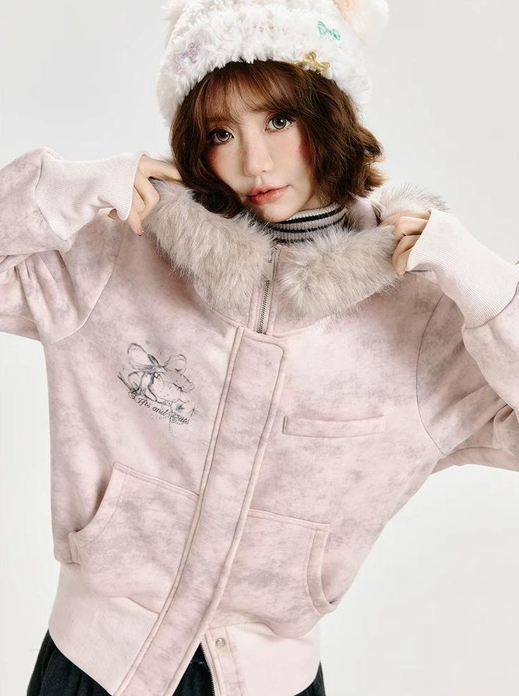 Girlyhalo |  PINK HOODED CARDIGAN SWEATSHIRT【ID:TN00006】