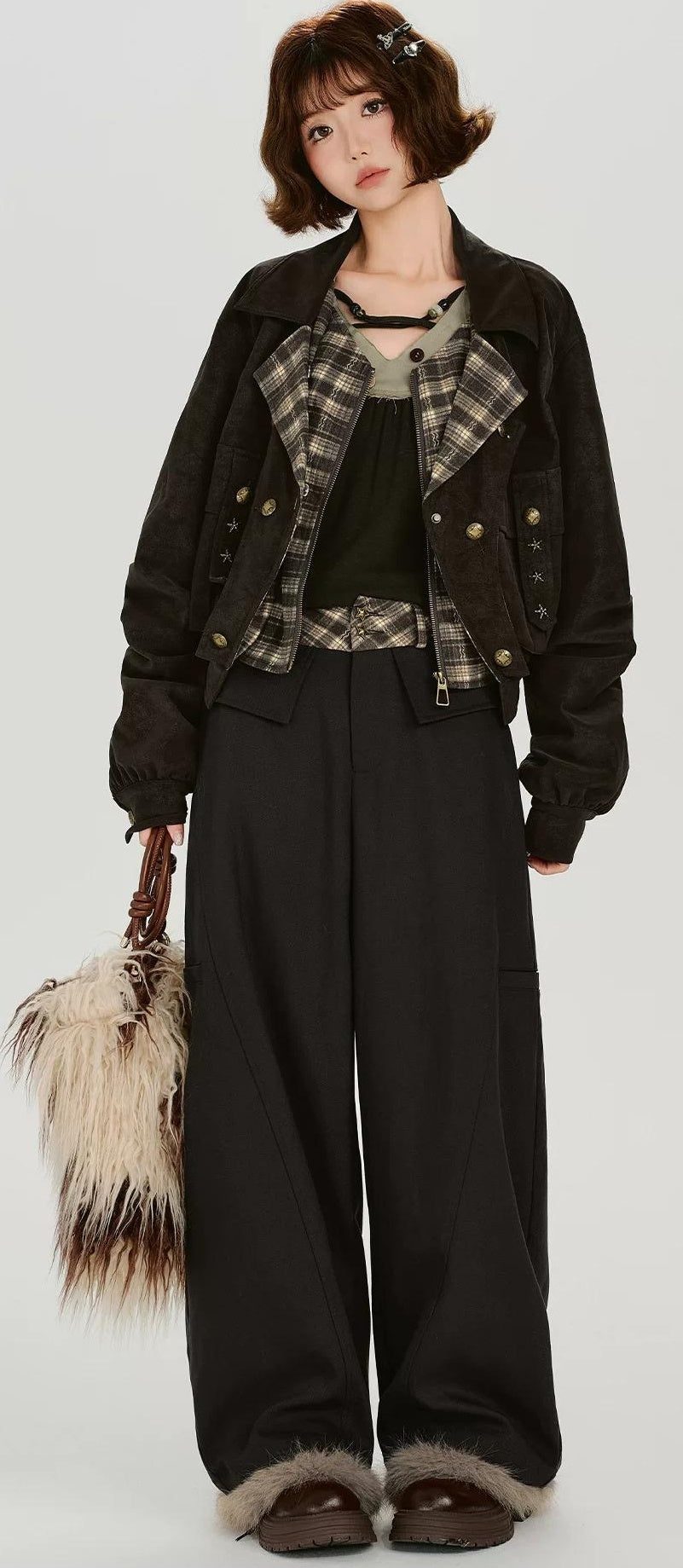 Girlyhalo |  RETRO FUR COLLAR COAT【ID:TN00015】