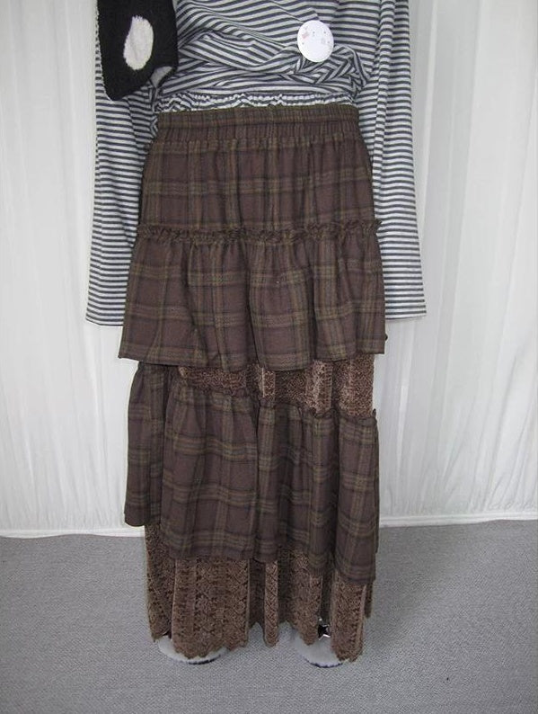 3months | PLAID LACE MAXI SKIRT【ID:TN00051】
