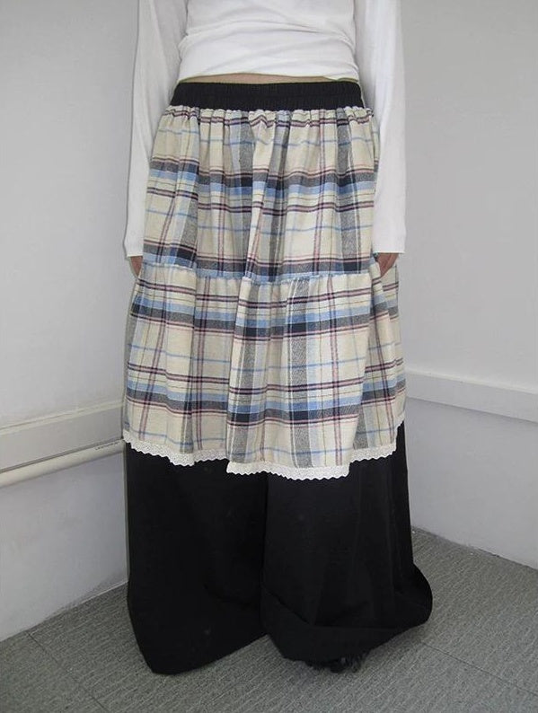 3months |  RETRO PLAID SPLICING PANTS【ID:TN00020】