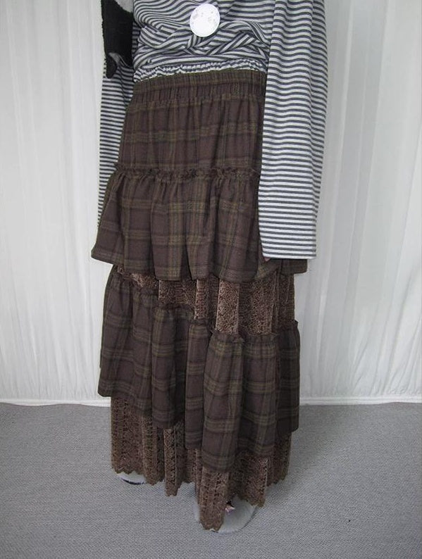 3months | PLAID LACE MAXI SKIRT【ID:TN00051】