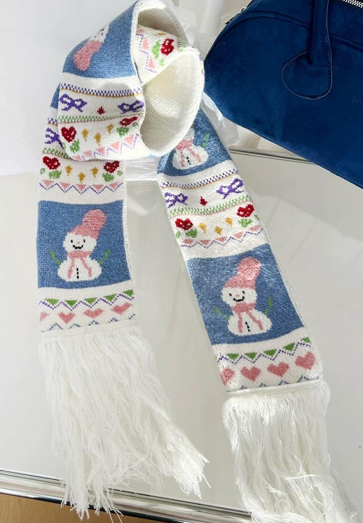 TRIA SELECT | WINTER SNOWMAN EMBROIDERED SCARF【ID:TN00079】